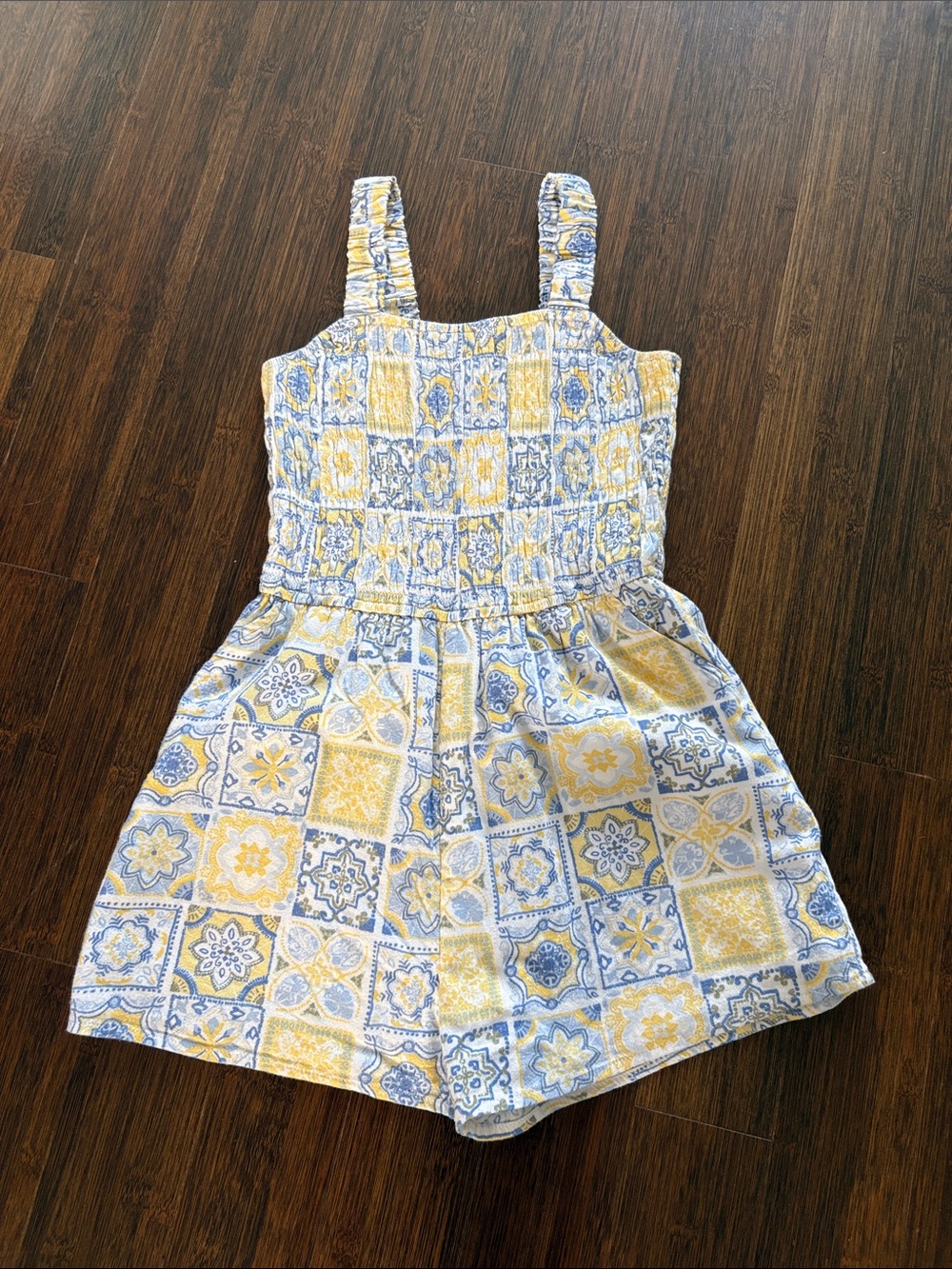 Abercrombie Kids Girls Yellow and Blue Tile-Print Romper